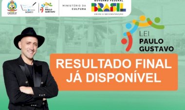 A PREFEITURA DIVULGA OS RESULTADOS FINAIS REFERENTE AOS DOIS EDITAIS DA LEI COMPLENTAR Nº 195/2022, TAMBÉM CONHECIDA COMO LEI PAULO GUSTAVO, LANÇADO NO DIA 20 DE NOVEMBRO DE 2023