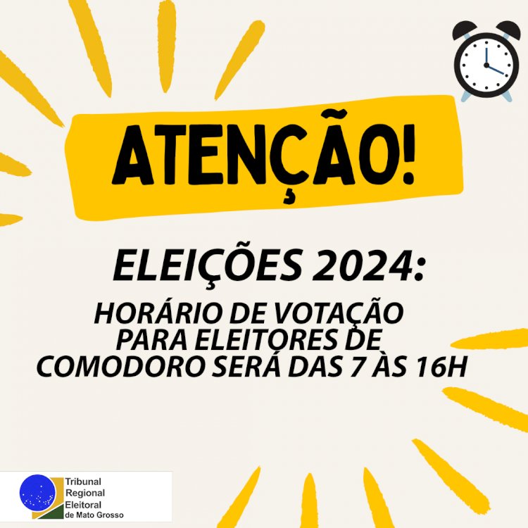 Eleições 2024: horário de votação para eleitores de MT será das 7 às 16h