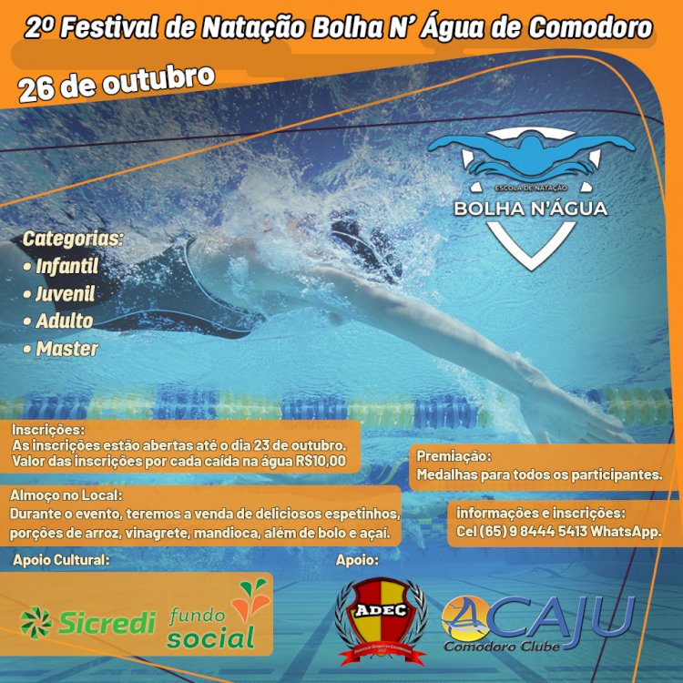 2º Festival de Natação Bolha N’ Água de Comodoro está chegando